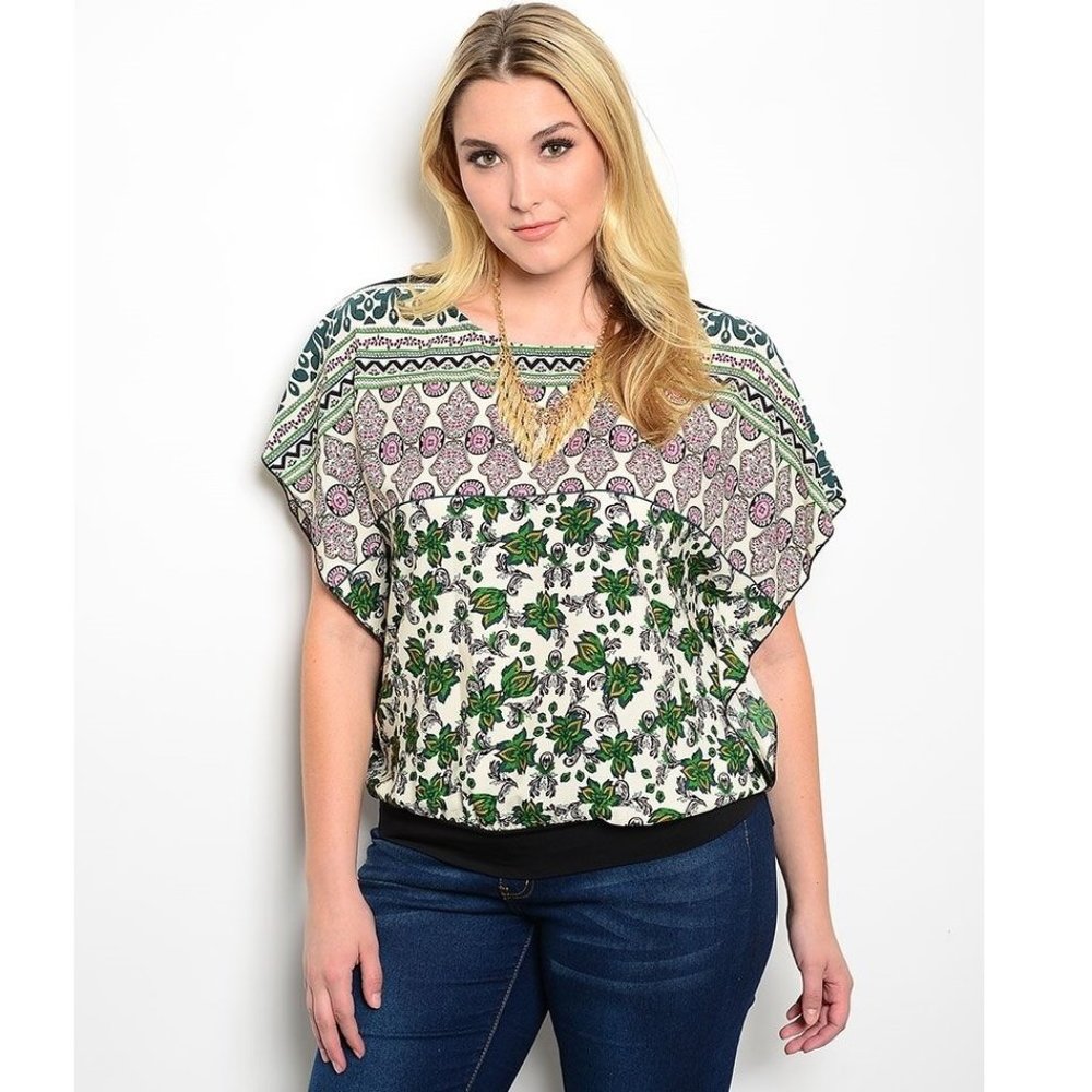 Care N Sport Women's Top Green Paisley-Print Kimono-Sleeve Plus Size 2XL  NWOT